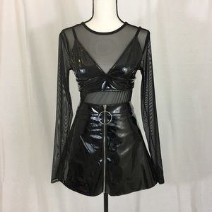 Black Vinyl Skirt Set